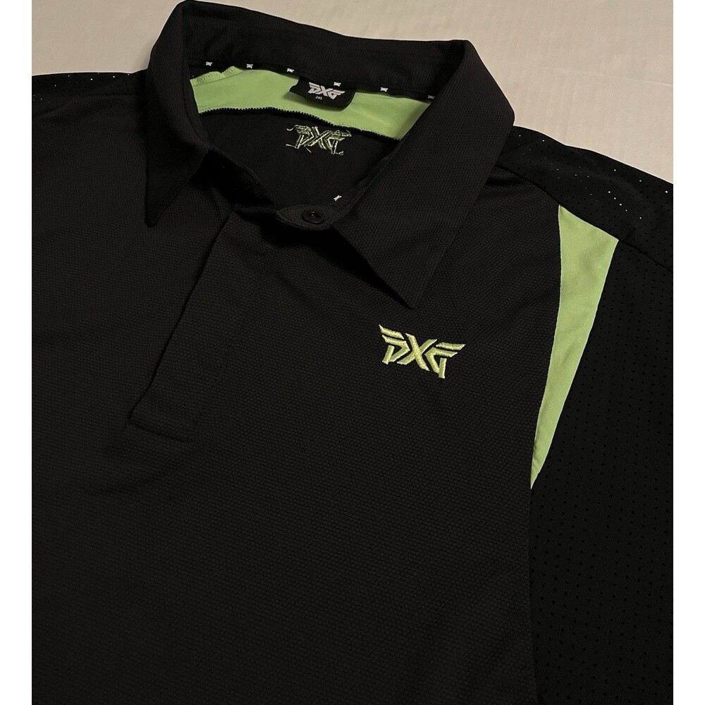 New PXG Golf Neon Black Performance Snap Logo Polo Shirt 2XL Driver Irons Clubs